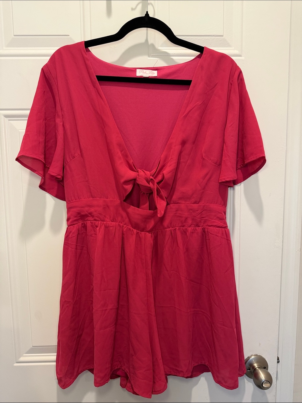 Pink Lily Hot Pink Tie-Front Romper